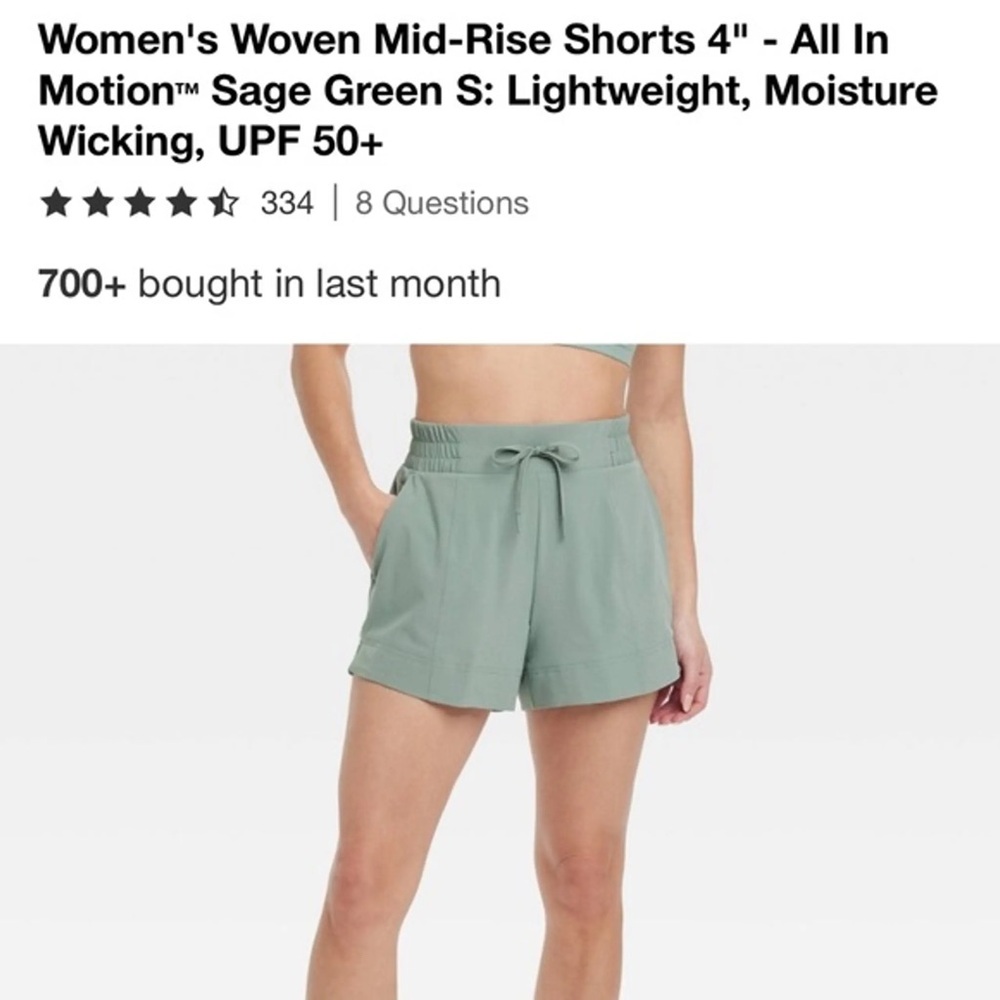 all in motion Women's Athletic Woven Mid-Rise Shorts Sage Green